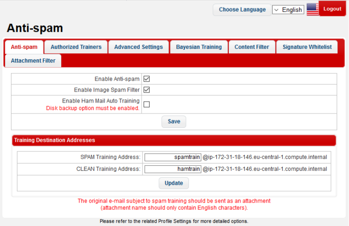 Antispam General Settings, Antispam Service, Spam Filter, KoruMail